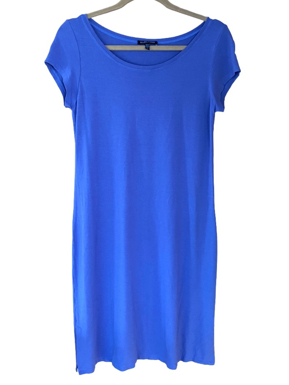 Eileen Fisher purple short sleeve rayon lycra stretch swing dress size XS